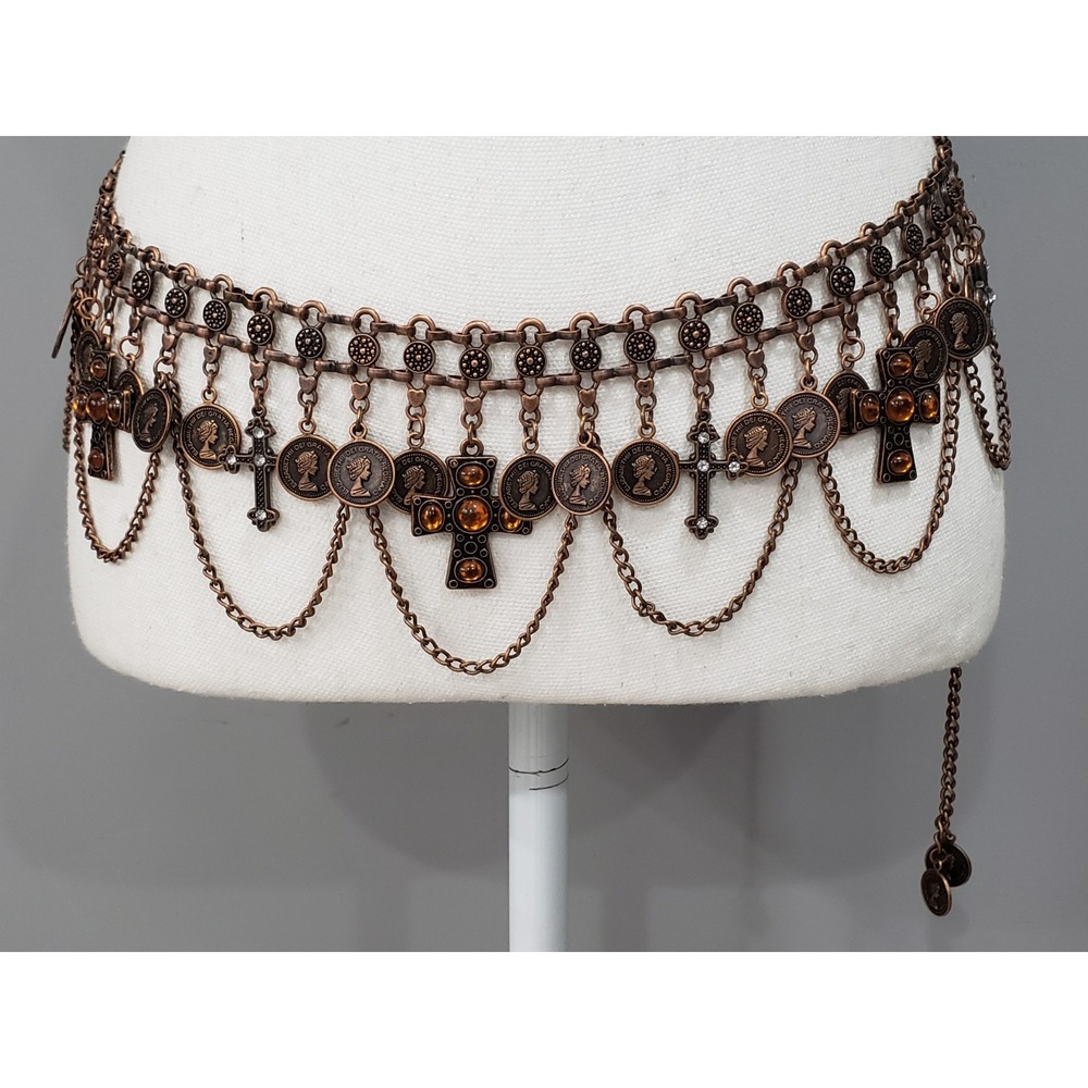 Elizabeth II DE Gratia Vintage Chain Waist Belt Coin Cross Gothic Renaissance